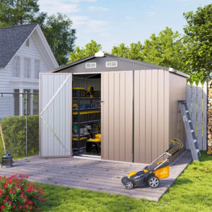Outdoor Storage Shed with Base, Outdoor Tool Storage Shed, Outside Lawn Mower Storage, Garden Metal Shed for Bike,
