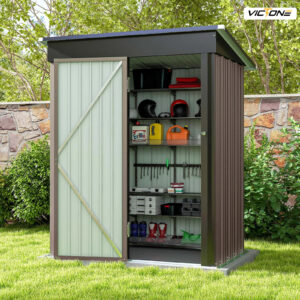 Victone 5x3 FT Outdoor Storage Shed, Tool Shed with Sloping Roof and Lockable Door, Metal Shed for Backyard Garden Patio Lawn