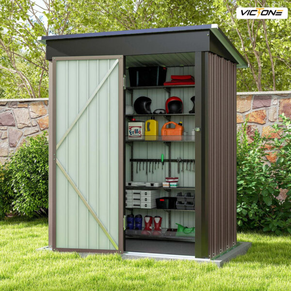Victone 5x3 FT Outdoor Storage Shed, Tool Shed with Sloping Roof and Lockable Door, Metal Shed for Backyard Garden Patio Lawn
