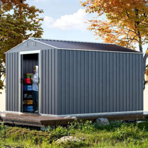 Outdoor Storage Shed 10x8x6 FT - Steel Tool Storage with Sliding Door and Air Vents - Metal Bike Shed for Garden, Backyard,Patio