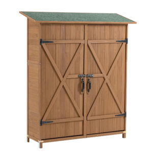 LZBEITEM56&quote;L x 19.5&quote;W x 64&quote;H Outdoor Storage Shed with Lockable Door, Wooden Tool Storage Shed w/Detachable Shelves & Pitch Roof
