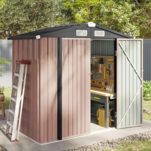 6x4 FT Shed Outdoor Storage Shed Metal Garden Sheds with Lockable Doors & Slooping Roof Tool Sheds Bike Shed for Backyard, Patio