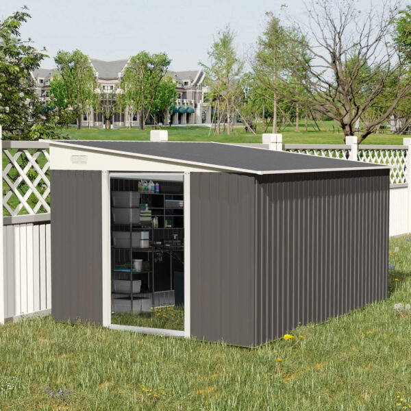 11&apos; X 9&apos; Metal Outdoor Storage Shed with Lockable Doors, Gray