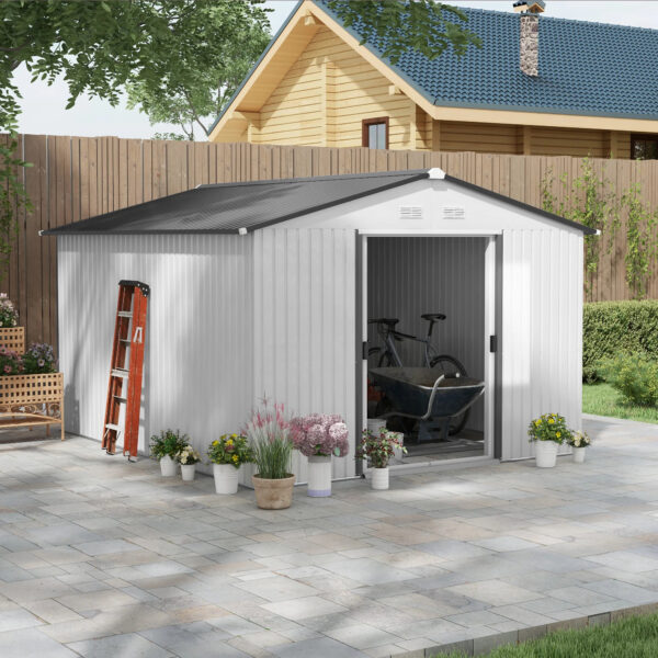 11&apos; X 9&apos; Steel Outdoor Utility Storage Tool Shed Kit for Backyard Garden, Silver