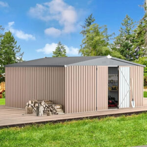 14 &apos;x 12&apos; Outdoor Metal Storage Shed with Lockable Door, Large Steel Courtyard Shed, Utility Tool Storage Shed