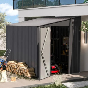 Shed Lean to Storage Shed, Wall Side Bike Shed & Outdoor Storage, Garden Storage Cabinet Backayrd, Outdoor 6&apos; x 8&apos;，Patio