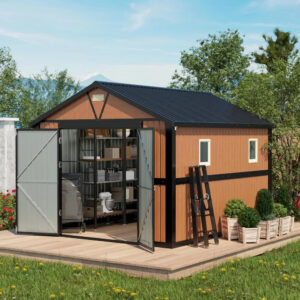 10x12 Ft Outdoor Storage Shed, Extra Large Metal Shed with Lockable Doors, 2 Windows, Outside Steel Tiny House Ideal for Garden