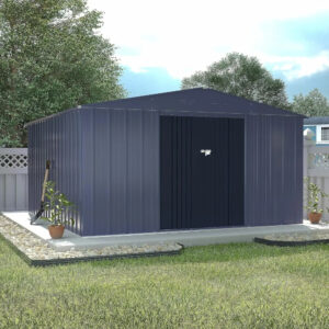 10&apos; x 10&apos; Outdoor Storage Shed with Thicken Galvanized Steel, Metal Shed with Lockable Doors, Lawn Tool Outdoor Shed