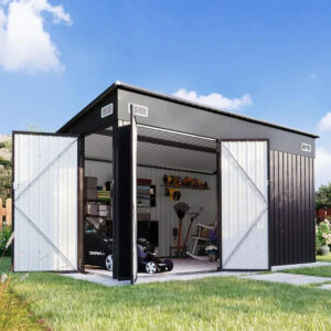 11.5’x7.5’ Shed Outdoor Storage Shed Triple Lockable Door Metal Storage Cabinet with Slopping Roof for Tools Bicycles Storage