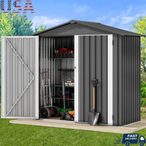 Heavy Duty Metal Garden Storage Shed 6x4ft with Lockable Door Air Vent Tools Bikes Lawn Equipment