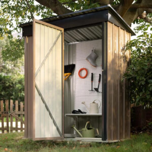 Outdoor Storage Shed 5 x 3 FT Lockable Metal Garden Shed Steel Anti-Corrosion Storage House Backyard Outdoor Patio Brown