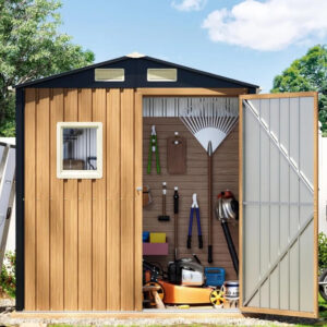 6x4 ft garden storage shed, door lock, steel tool shed with 1 transparent window, corrosion resistant metal shed
