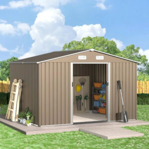 Outdoor Storage Shed Outdoor Galvanized Metal Tool Shed with Vents & Sliding Door, Waterproof Garden Shed for Patio