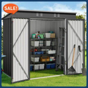Double Lockable Doors, Anti-Corrosion Metal Garden Shed,6&apos; x 4&apos; Outdoor Storage Shed,Waterproof Shed-Dark Gray