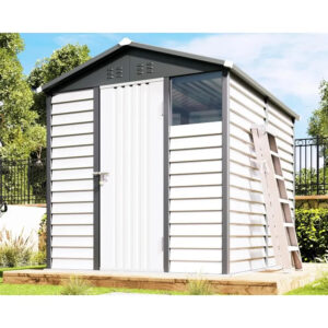 6.4 4x9x7 FT outdoor storage shed with louver design metal shed, dark grey/white shelter