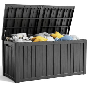 180 Gallon Large Resin Deck Box, Outdoor Lockable Storage Box with Divider for Patio Cushions Storage Furniture, Pool Supplies,