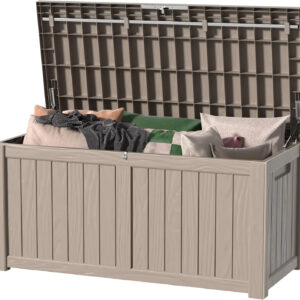 120 Gallon Outdoor Storage Box - 120 Gallon Deck Box Waterproof Patio Furniture, Garden Tools, Cushions, Pool Accessories