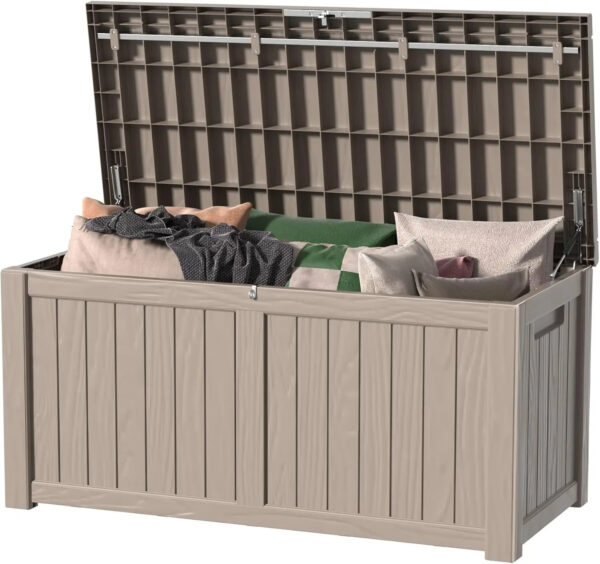 120 Gallon Outdoor Storage Box - 120 Gallon Deck Box Waterproof Patio Furniture, Garden Tools, Cushions, Pool Accessories