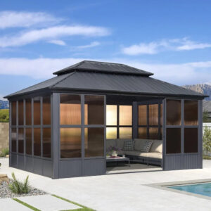 Solarium Sunroom Permanent Hardtop Gazebo Galvanized Steel Double Roof Aluminum Outdoor Screen House for L