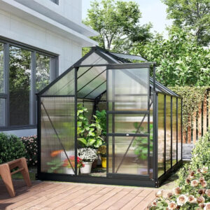 6&apos; x 8&apos; Greenhouse for Outdoors, Polycarbonate Greenhouse with Rain Gutter and Roof Vent, Aluminum Walk-in Green Houses
