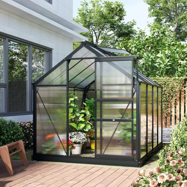 6&apos; X 8&apos; X 7 Greenhouse Aluminum Frame Walk-In Outdoor Plant Garden Polycarbonate