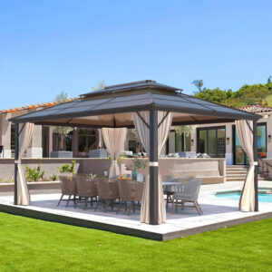 10&apos; x 13&apos; Gazebo Polycarbonate Double Roof Canopy Outdoor Aluminum Frame Pergola, Gazebo