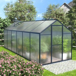 6x12 FT Polycarbonate Aluminum Green House Walk-in Greenhouse Kit W/ Lockable Door and Adjustable Roof Vent Backyard GreenHouse