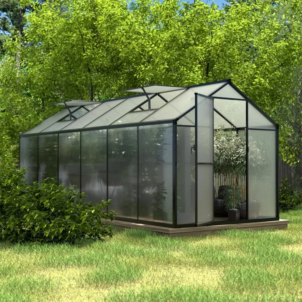 6’x12’ Greenhouse for Outdoors, Upgraded Rivet Structure Greenhouse with 2 Vents, Lockable Door, 4mm Twin-Wall Polycarbonate