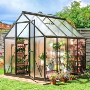6x8 FT Greenhouse, Quick Aluminum Assembly Structure Polycarbonate Greenhouse, Walk-in Greenhouses for Outdoors with Ventilated
