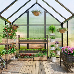 Polycarbonate Greenhouse Kit,Outsides Heavy Duty Green House with Transparent Panels Windows Door,Walk in Plant Greenhouses