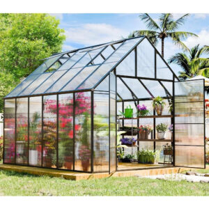 Outdoor Polycarbonate Greenhouse Kit,12x10x10 FT Large Outsides Aluminum Frame Heavy Duty Green House with Transparent Panels Wi