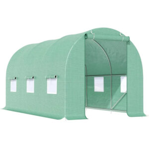 15&apos; x 6&apos; x 7&apos; Walk-in Tunnel Greenhouse, Garden Green House with Roll-Up Door and Windows, PE Cover, Plant Growing House