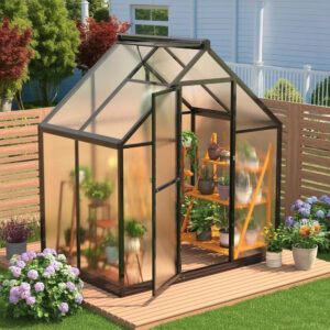 Greenhouse for Outdoors, Polycarbonate Greenhouse with Quick Setup Structure and Roof Vent, Aluminum Large Walk-in Green House