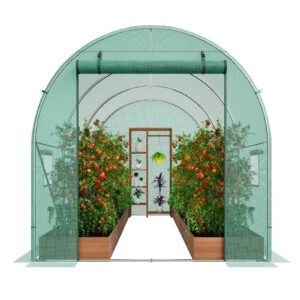VEVOR Walk-in Tunnel Greenhouse Hoop House Greenhouse Tunnel Plant Hot House with Steel Frame Green PE Cover Roll-up Zipper Door
