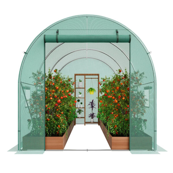 VEVOR Walk-in Tunnel Greenhouse Hoop House Greenhouse Tunnel Plant Hot House with Steel Frame Green PE Cover Roll-up Zipper Door