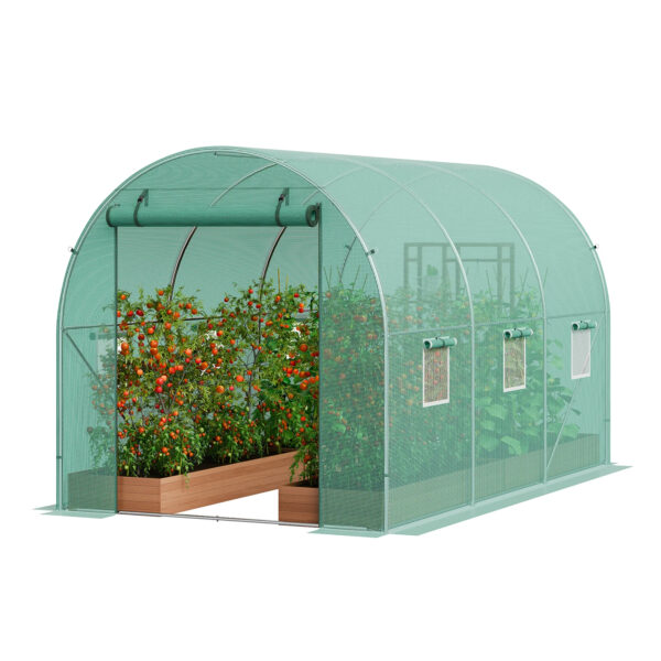 VEVOR Walk-in Tunnel Greenhouse Hoop House Greenhouse Tunnel Plant Hot House with Steel Frame Green PE Cover Roll-up Zipper Door