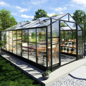 8x18x7FT Polycarbonate Greenhouse, Walk in Greenhouse with Quick-Connect System, Green House with 4 Windows