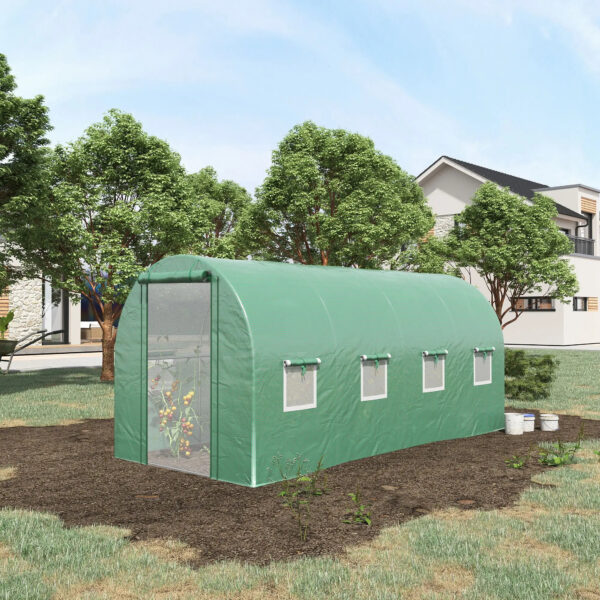 Extra Large 15&apos; X 7&apos; Greenhouse, Hoop Hot House, Zipper Door, Windows, Green