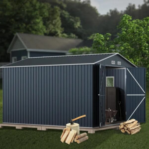 10X12X7.5 FT Outdoor Steel Storage Shed with Lockable Doors, 2 windows, excluding wooden boards and frame flooring